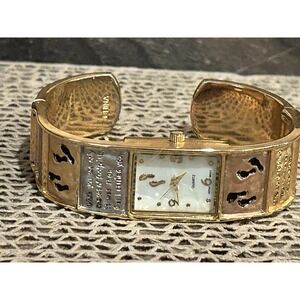 VTG CATO Quartz Watch Cream Dial Stainless Steel Gold Cuff Band Works